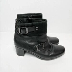 Clarks Black Leather Buckle Ankle Boots Size 7